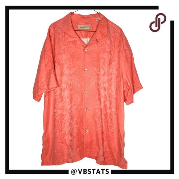 Tommy Bahama Men's Silk Kamari Border Button-up Camp Shirt Shellrossa XL NWT - Picture 1 of 12